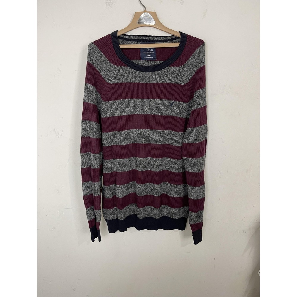 American Eagle Sweater Men Large Striped Academia School Crewneck Rugby Pullover